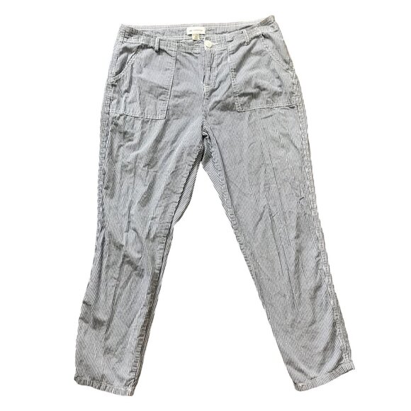 Liz Claiborne Straight Leg Ankle Pants Women's 10 Blue White Striped 100% Cotton - Picture 1 of 10